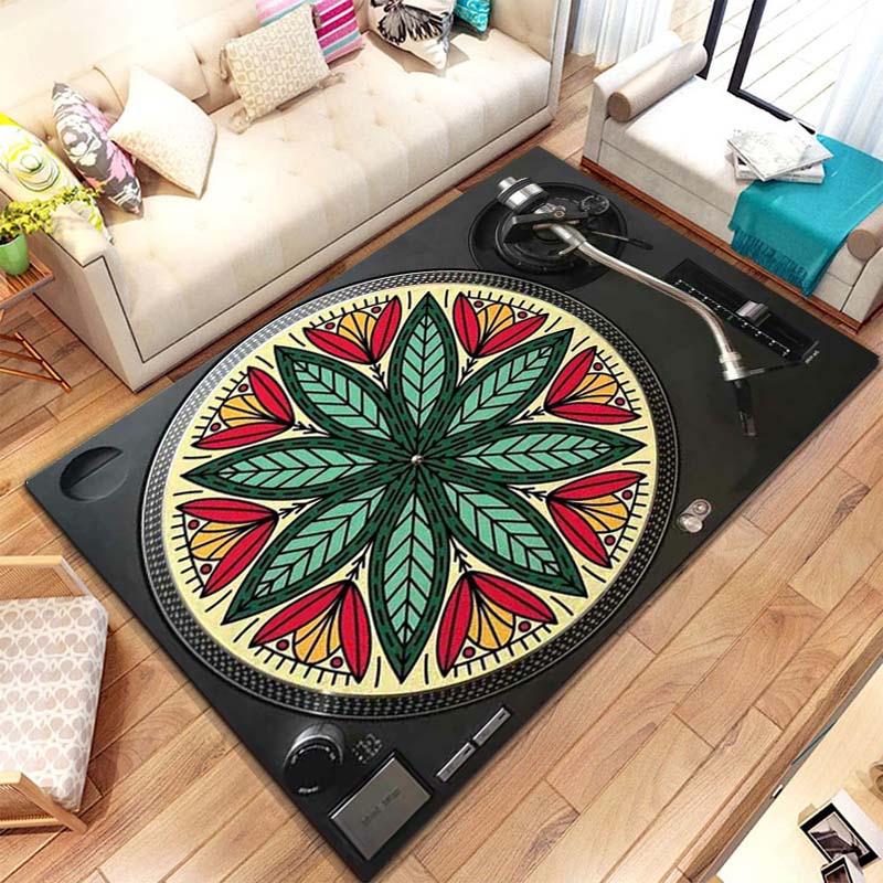 Commercial Kitchen Vinyl Flooring - Music Vinyl Disc Player Pattern Rug