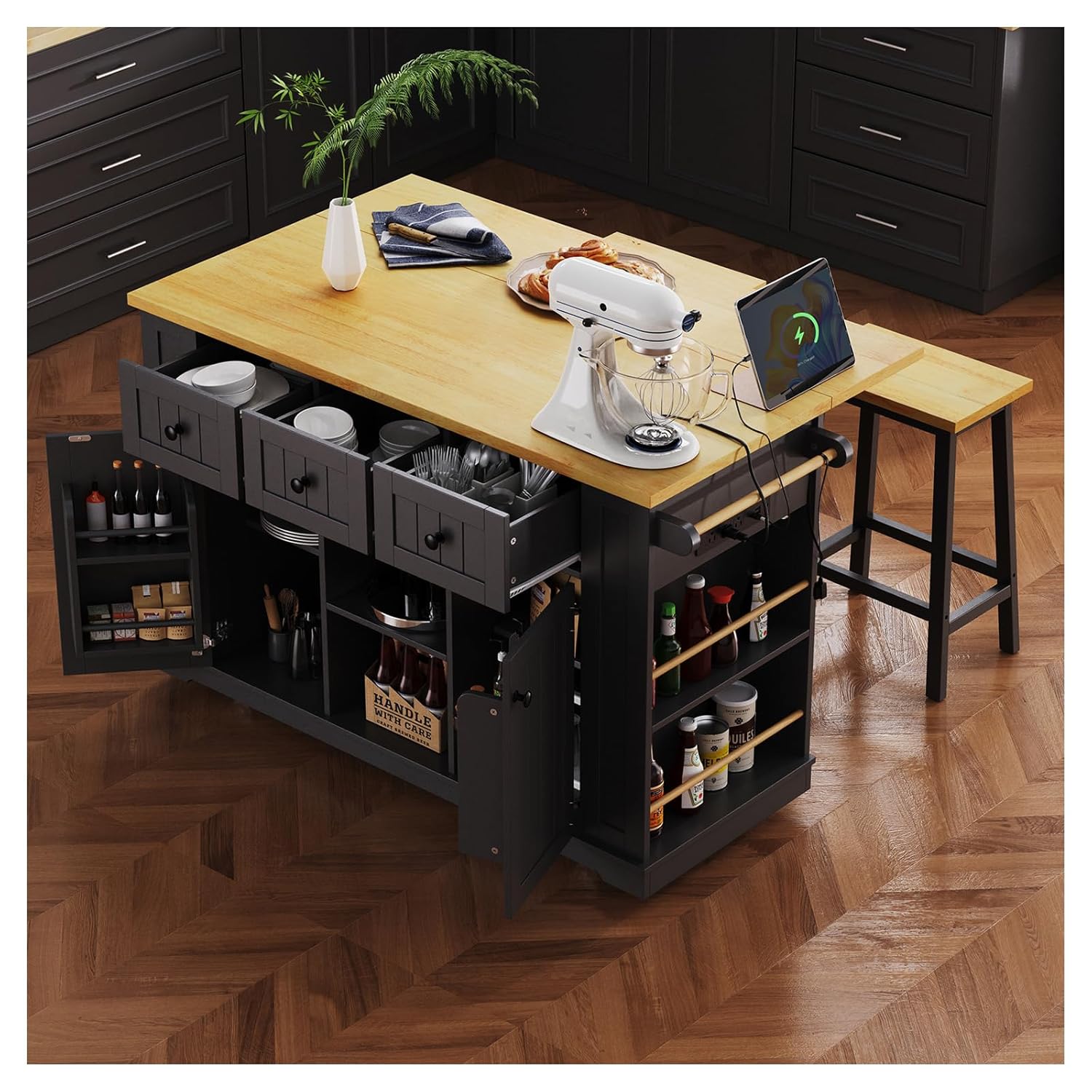 Commercial Kitchen Outlets - 53 Inch Rolling Kitchen Island Cart