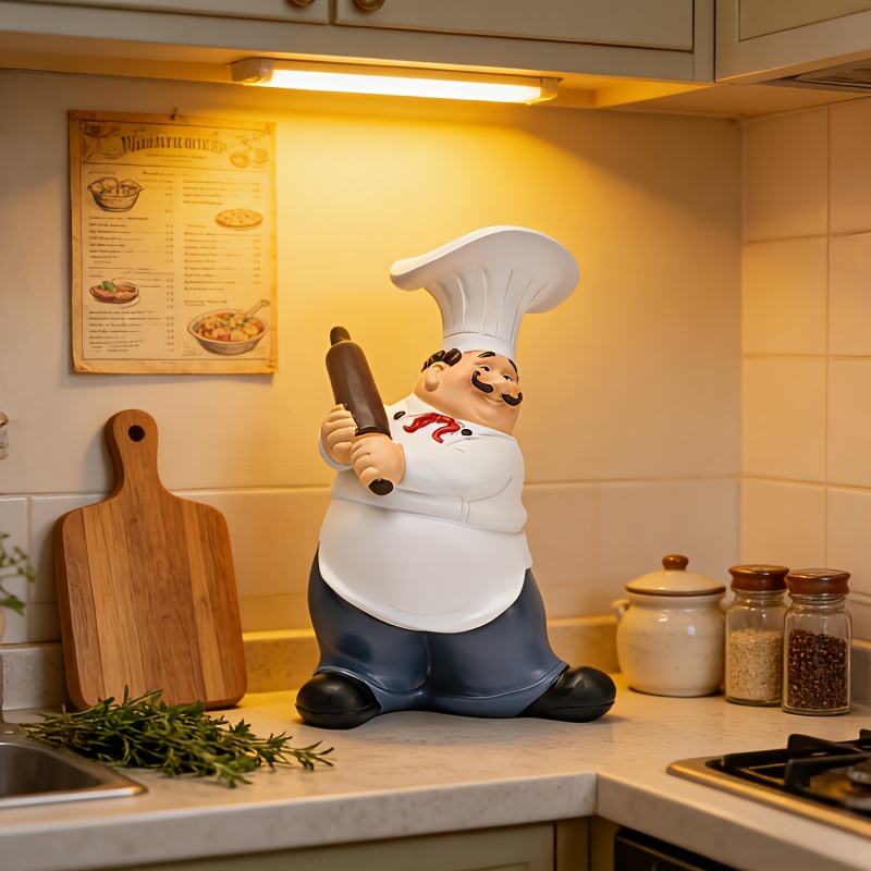 Commercial Kitchen Table - Mustache Chef-Chef Resin Statue Waving Rolling