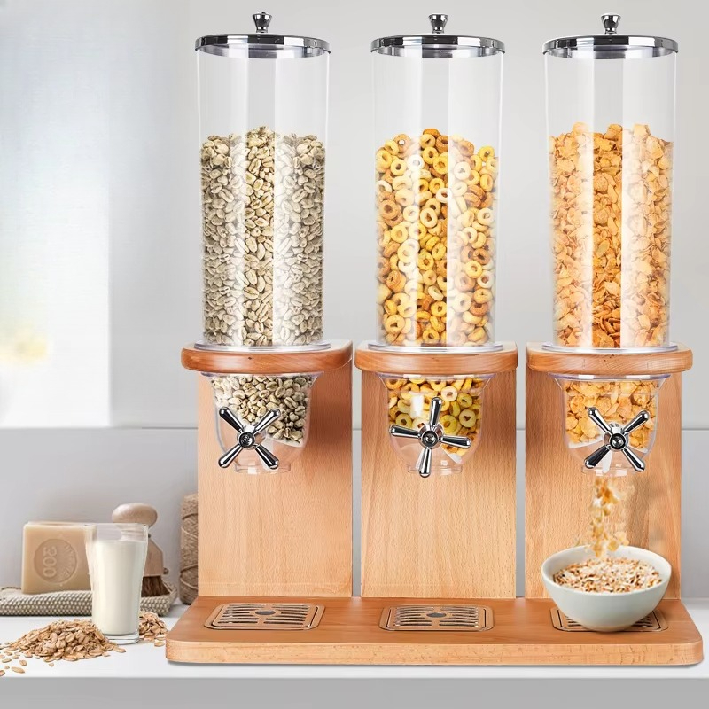 Commercial Kitchen Outlets - Solid Wood 3-Outlet Cereal Dispenser, Adjustable