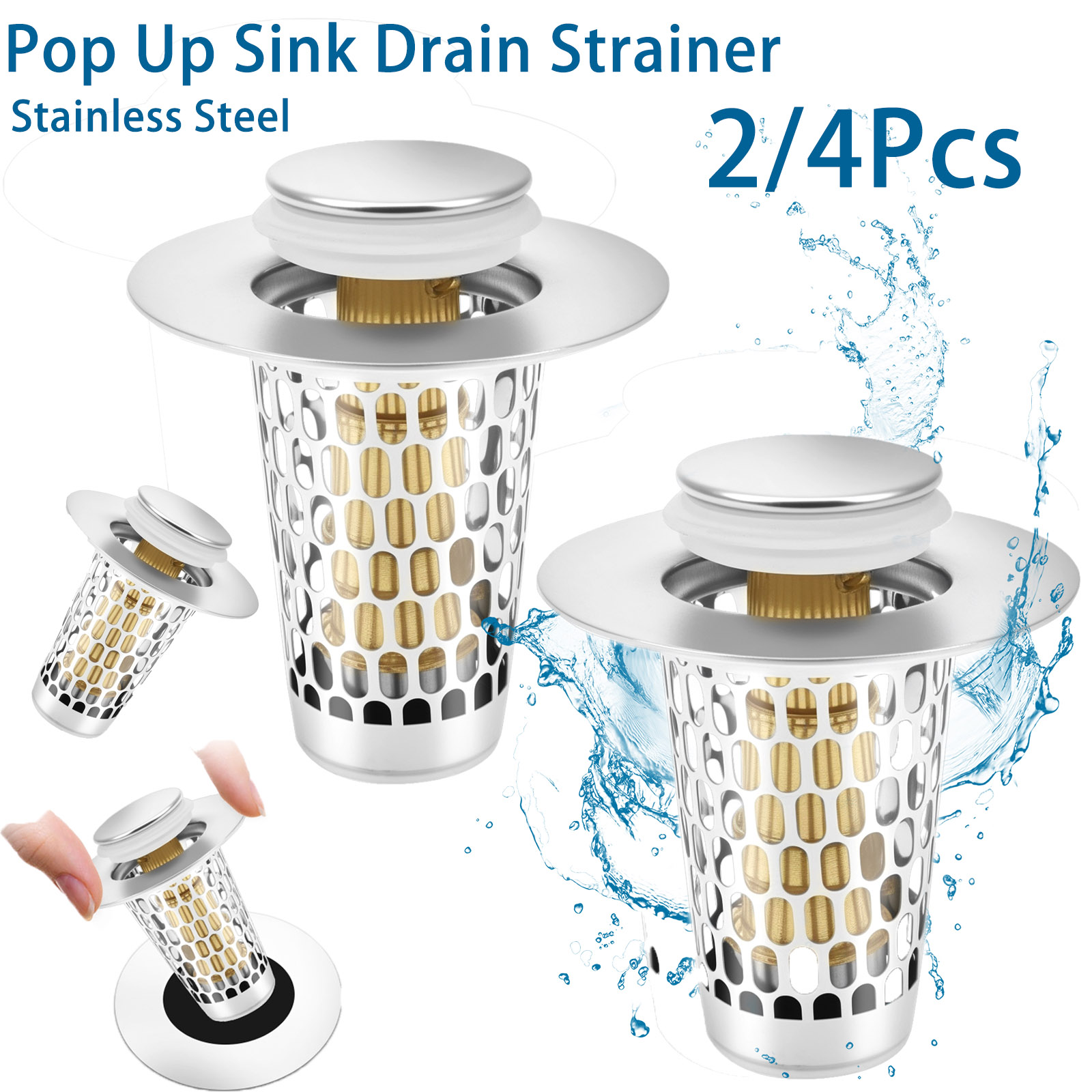 Commercial Kitchen Sink - 2/4Pc Pop Up Sink Drain Strainer
