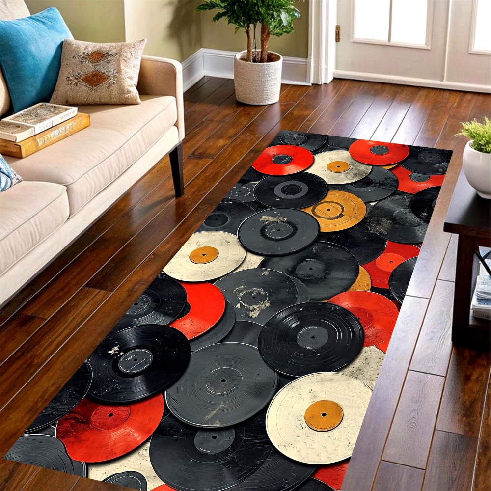 Commercial Kitchen Vinyl Flooring - Vintage Vinyl Record Long Runner Rug,retro