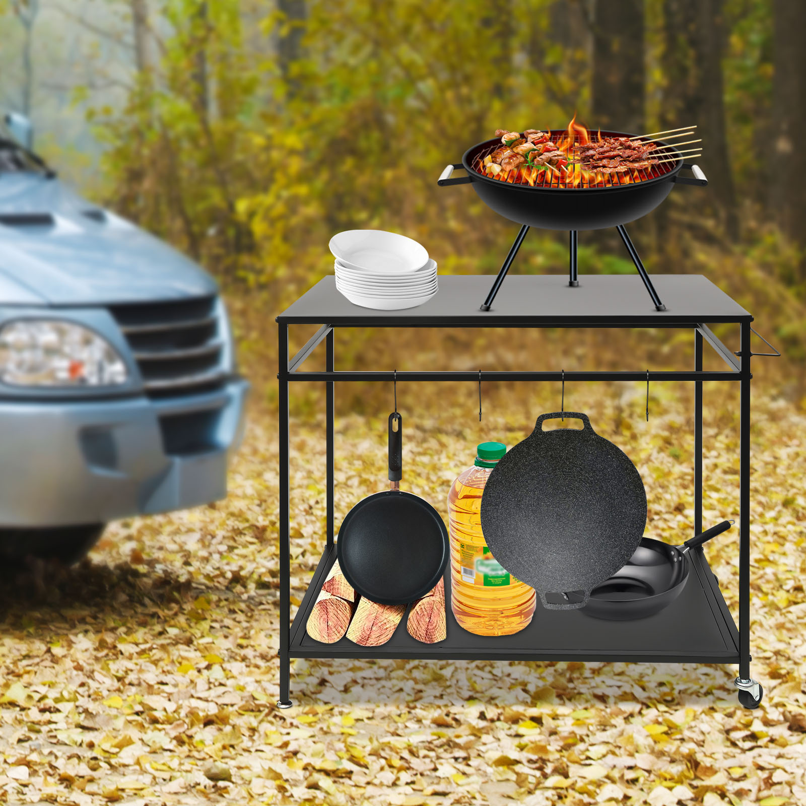 Double-Shelf Movable Cooking T - Commercial Kitchen Table 评论和价格
