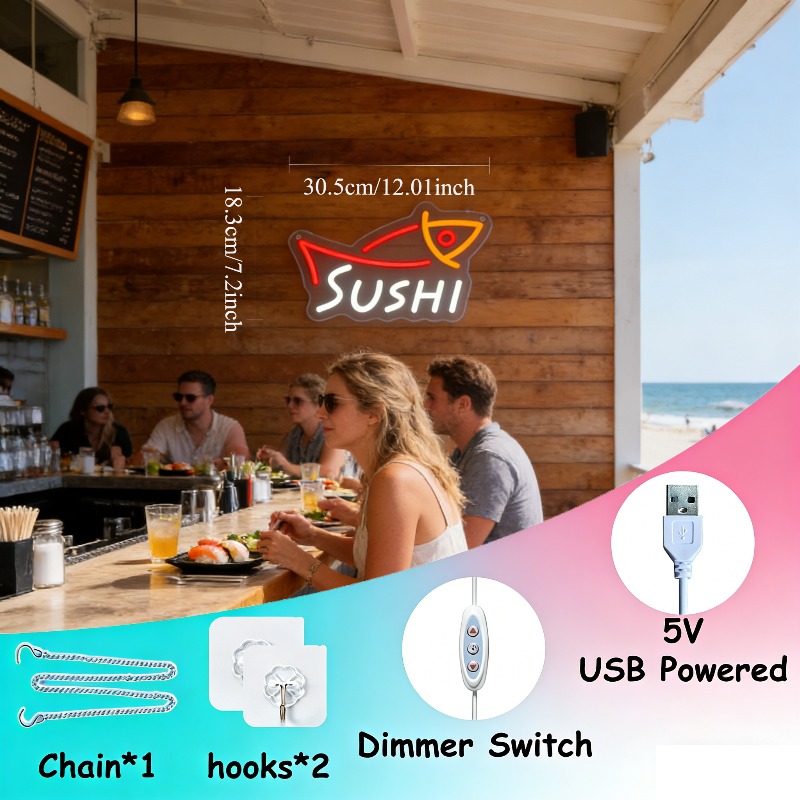LED Sushi Fish Shape Neon Sign - Commercial Kitchen Japanese 评论和价格