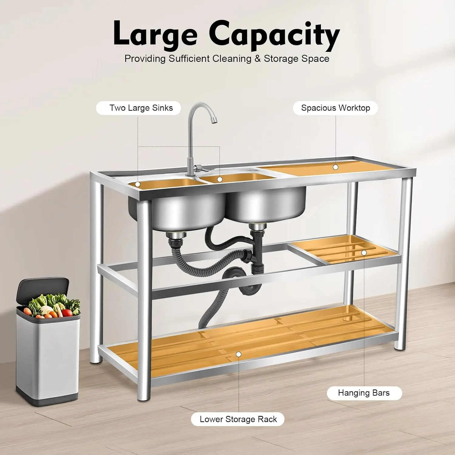 3 Tiers Freestanding Stainless - Commercial Kitchen Sink 评论和价格