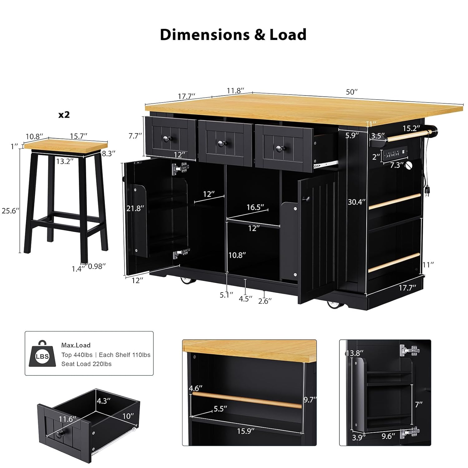 53 Inch Rolling Kitchen Island - Commercial Kitchen Outlets 评论和价格