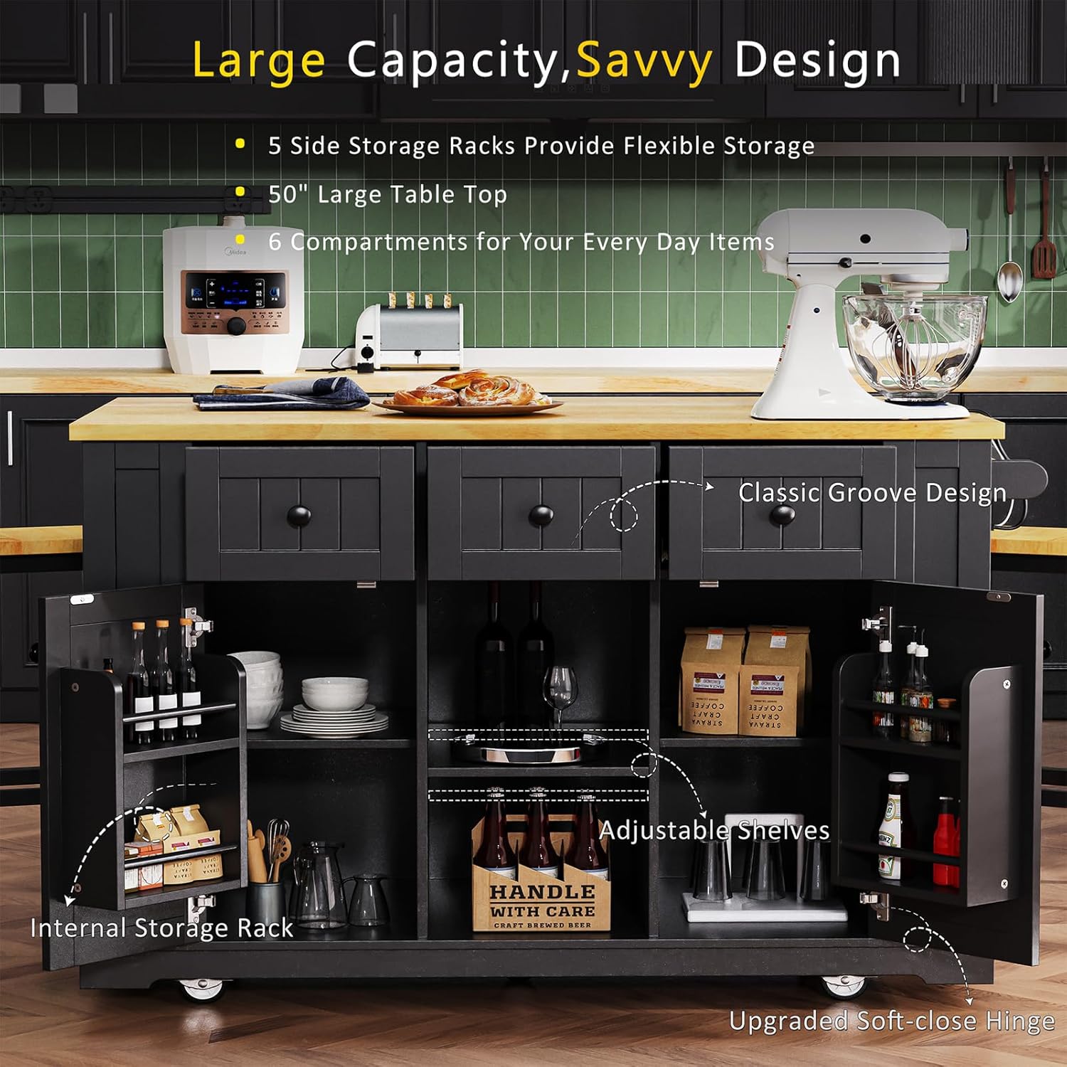 53 Inch Rolling Kitchen Island - Commercial Kitchen Outlets 评论和价格