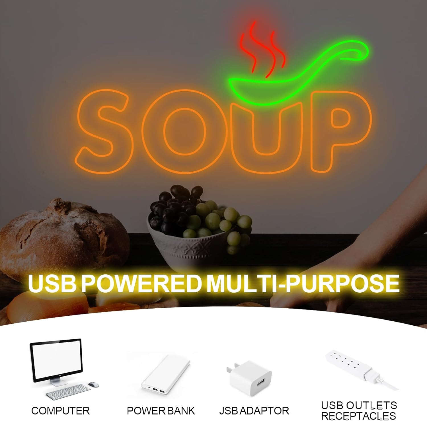 Soup Neon Sign USB Powered Foo - Commercial Kitchen Japanese 评论和价格