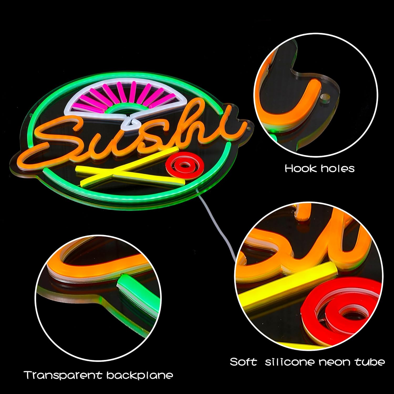 Sushi Neon Sign for Wall Decor - Commercial Kitchen Japanese 评论和价格